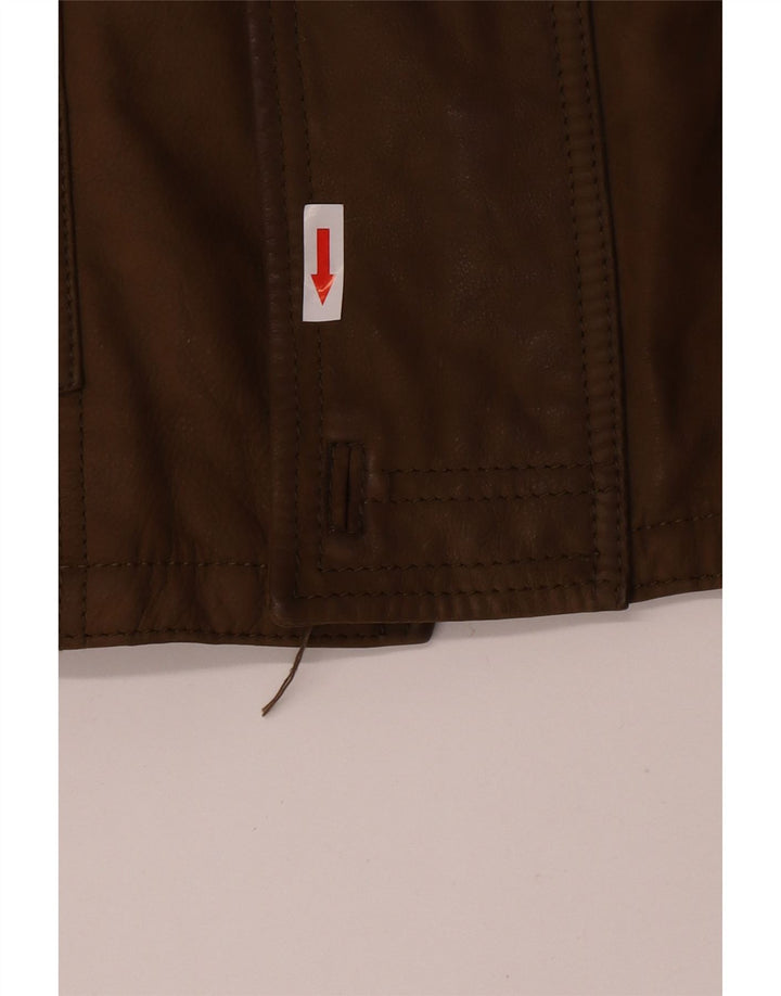Martin Eden Mens Leather Coat IT 50 Large Khaki Leather
