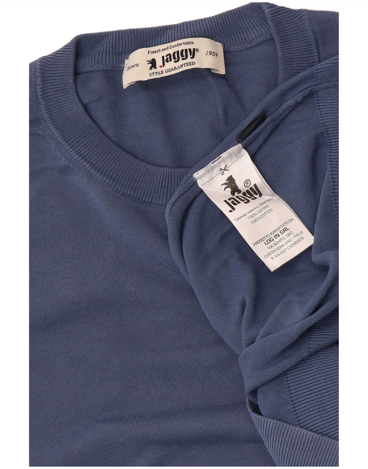 Jaggy Mens Crew Neck Jumper Sweater Medium Blue Cotton
