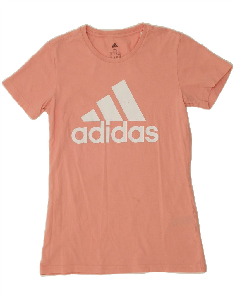 ADIDAS Womens Graphic T-Shirt Top UK 4/6 XS Pink Cotton Vintage Adidas and Second-Hand Adidas from Messina Hembry 