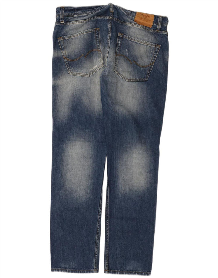 Jack & Jones Mens Distressed Straight Jeans W34 L32 Blue Cotton