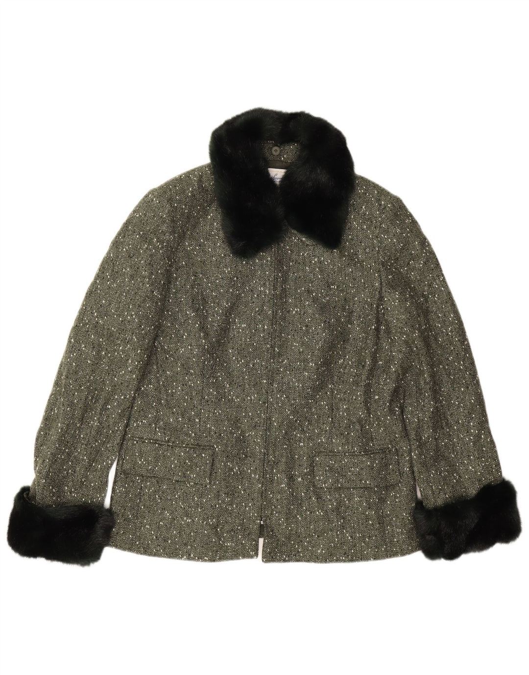 Luisa Spagnoli Womens Full Zip Blazer Jacket UK 14 Large Khaki Flecked Wool
