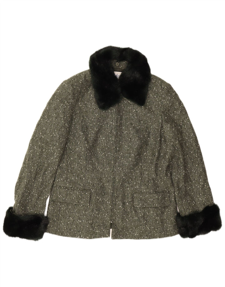Luisa Spagnoli Womens Full Zip Blazer Jacket UK 14 Large Khaki Flecked Wool