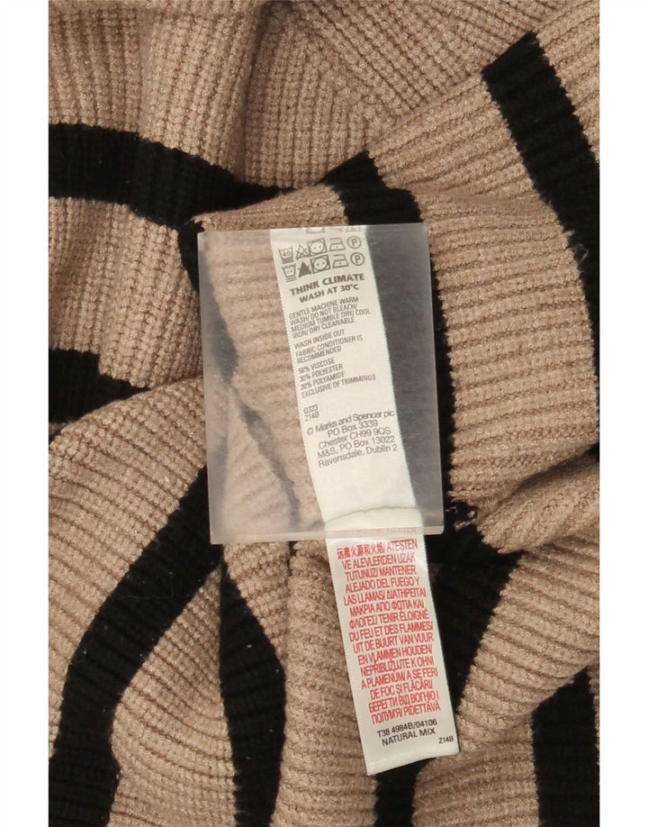 Marks & Spencer Womens Roll Neck Jumper Sweater UK 12 Medium Beige Striped