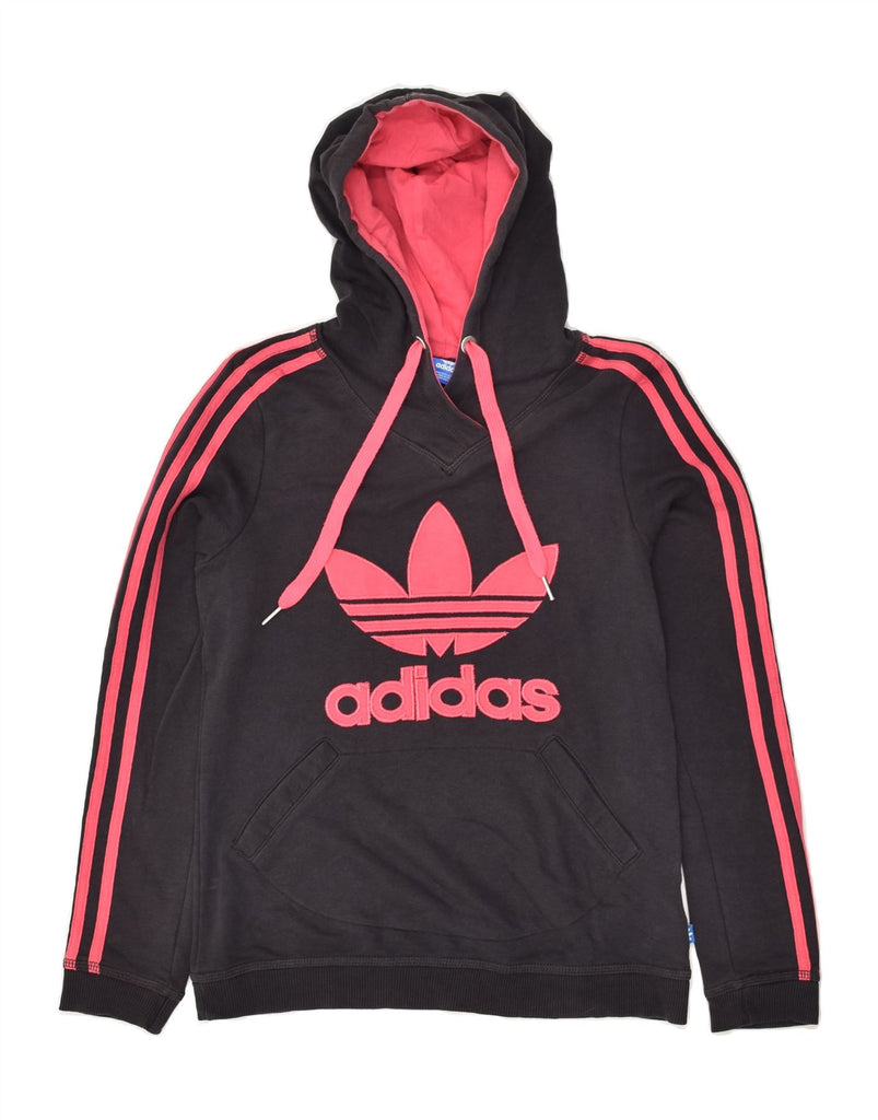 ADIDAS Womens Graphic Hoodie Jumper UK 10 Small Black Cotton | Vintage Adidas | Thrift | Second-Hand Adidas | Used Clothing | Messina Hembry 