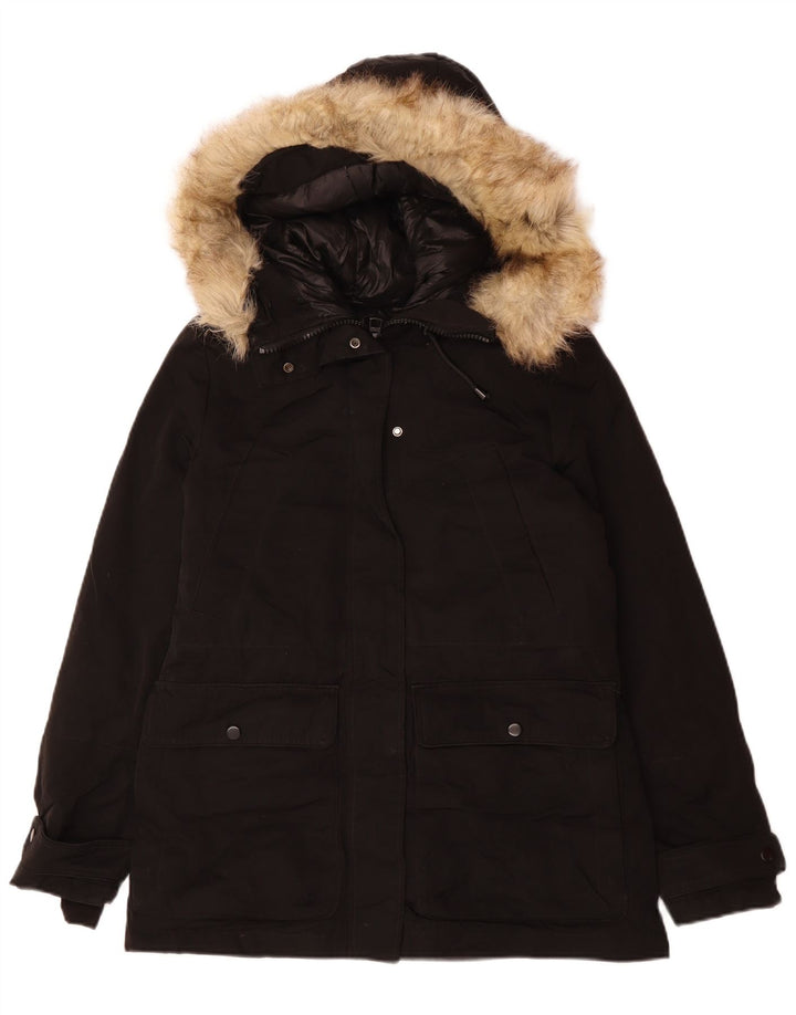 Zara Womens Hooded Oversized Parka Jacket UK 6 XS Black Polyester