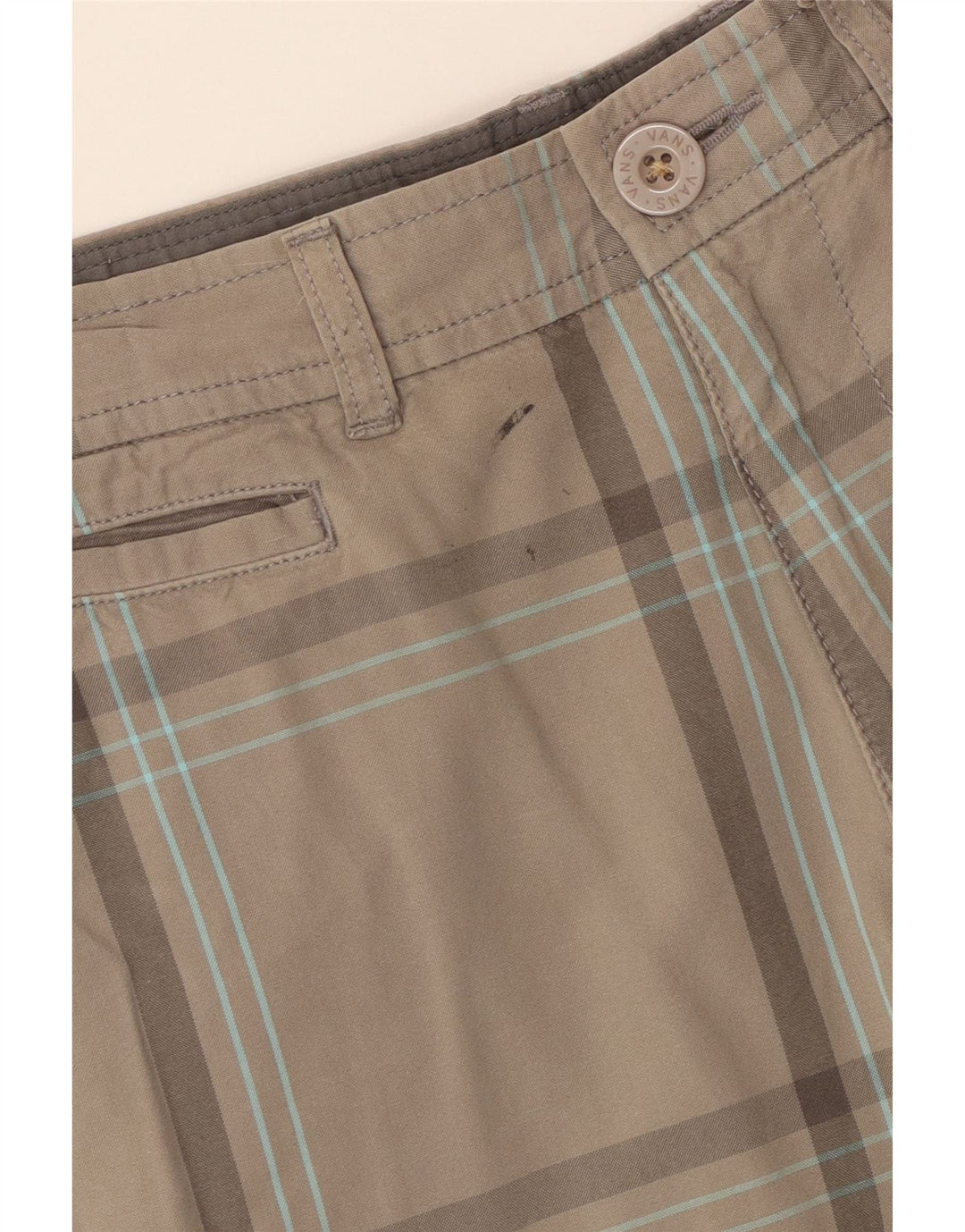 VANS Mens Chino Shorts W32 Medium Grey Check Cotton