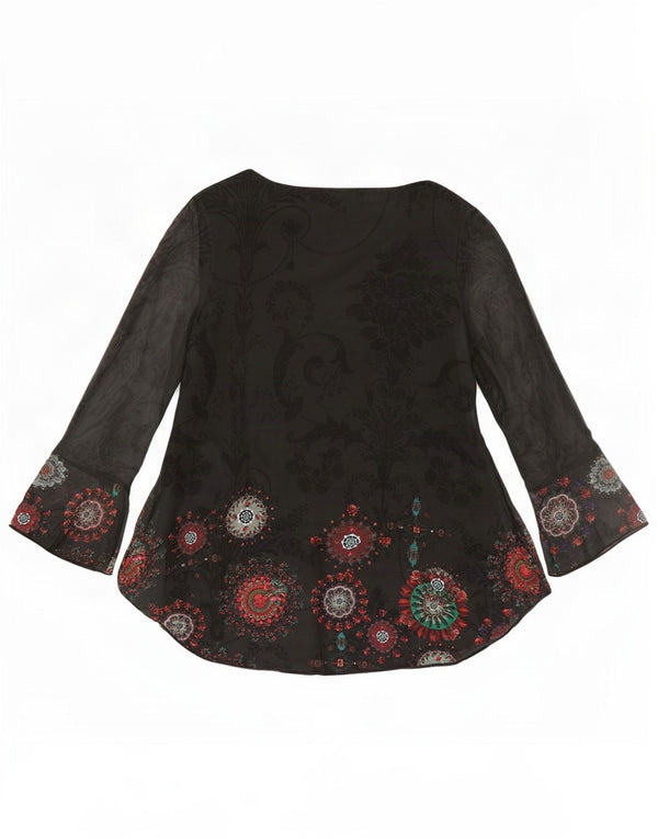 Desigual Womens Long Sleeve Tunic Top UK 12 Medium Black Paisley Polyester