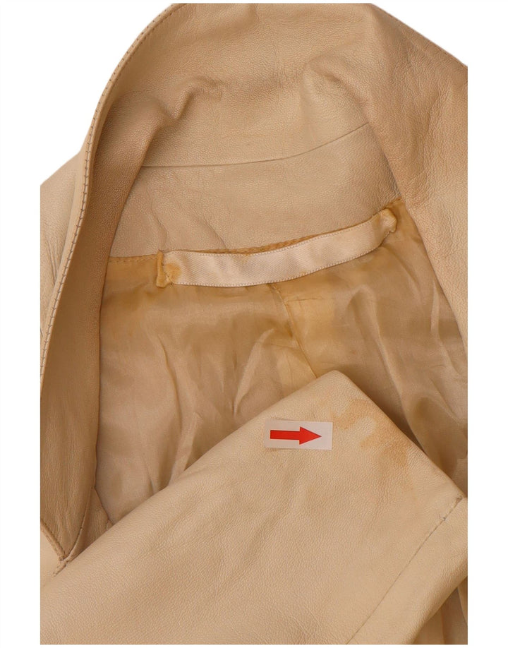 Vintage Womens Double Breasted Leather Blazer Jacket UK 12 Medium Beige