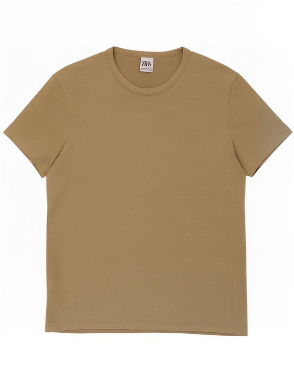 Zara Mens T-Shirt Top Medium Beige Cotton