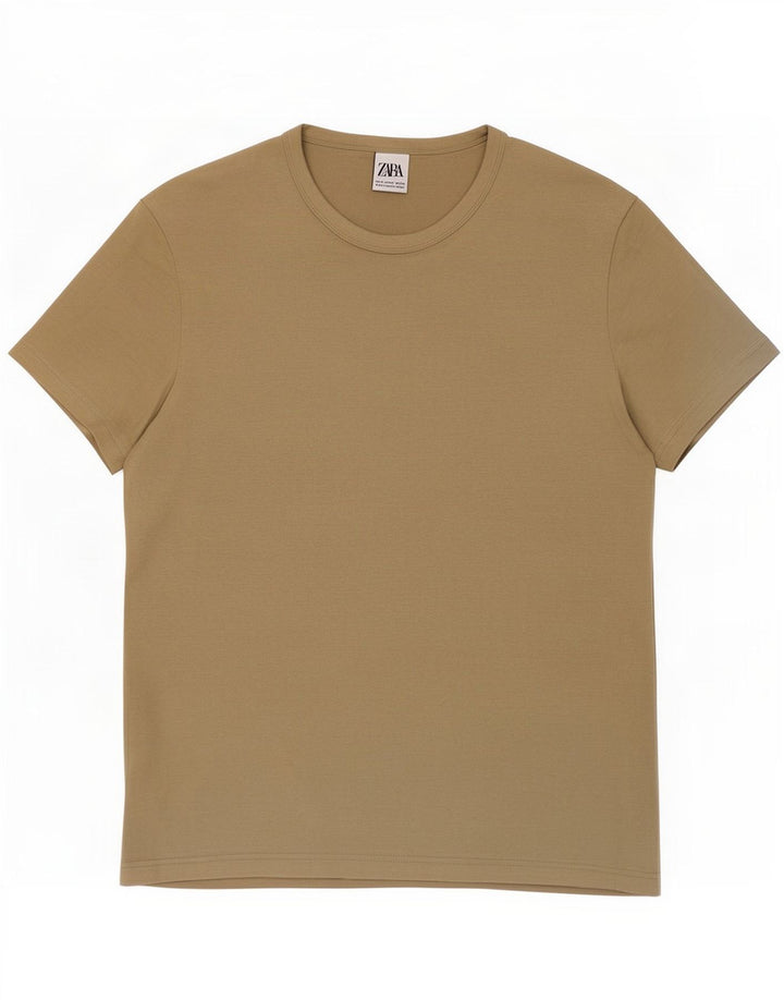 Zara Mens T-Shirt Top Medium Beige Cotton
