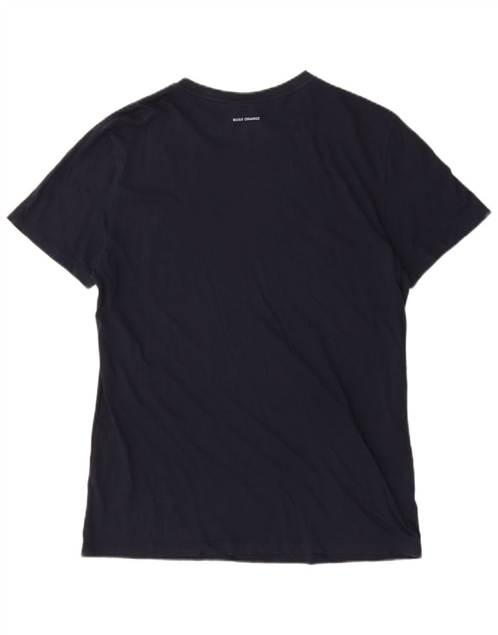 Hugo Boss Mens Graphic T-Shirt Top Large Navy Blue Cotton