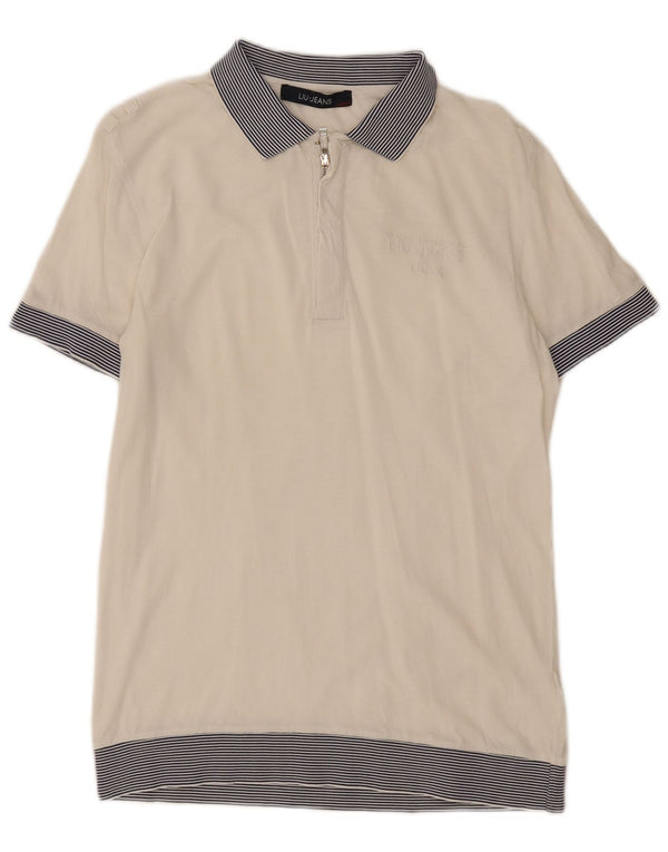 Liu Jo Mens Polo Shirt Medium White Striped Cotton