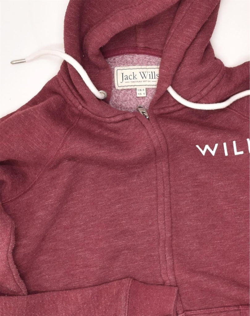 JACK WILLS Womens Zip Hoodie Sweater UK 8 Small Burgundy Cotton | Vintage Jack Wills | Thrift | Second-Hand Jack Wills | Used Clothing | Messina Hembry 