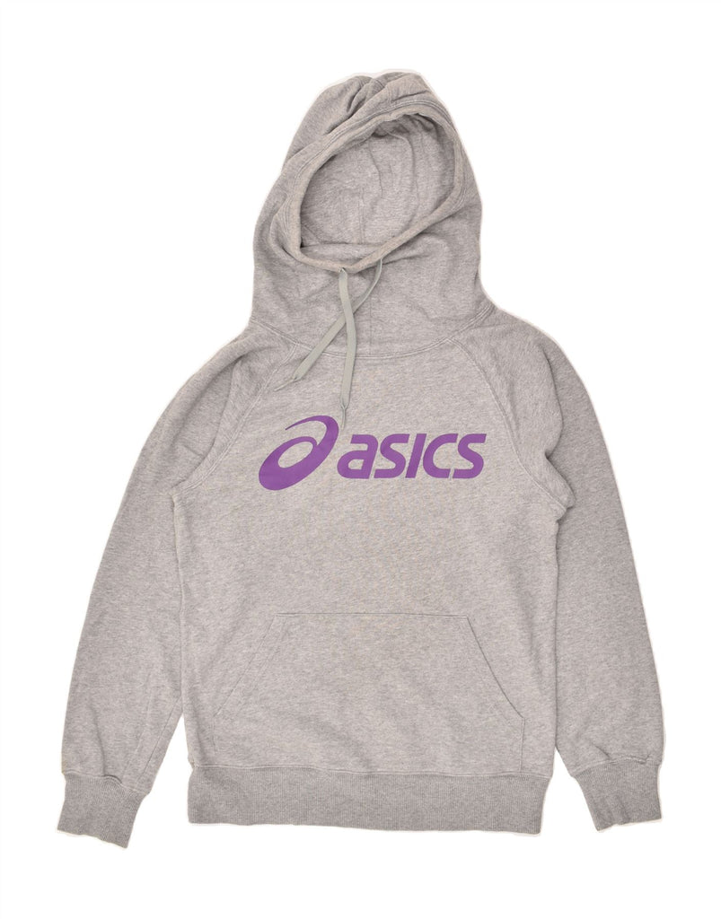 ASICS Womens Graphic Hoodie Jumper UK 14 Medium Grey Cotton | Vintage Asics | Thrift | Second-Hand Asics | Used Clothing | Messina Hembry 