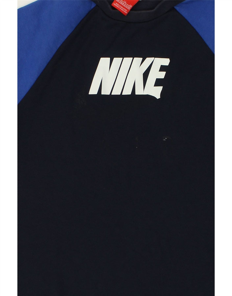 NIKE Boys Graphic Sweatshirt Jumper 13-14 Years Navy Blue Colourblock | Vintage Nike | Thrift | Second-Hand Nike | Used Clothing | Messina Hembry 