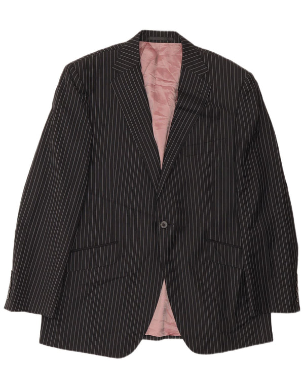 Marks & Spencer Mens 1 Button Blazer Jacket UK 38 Medium Black Pinstripe