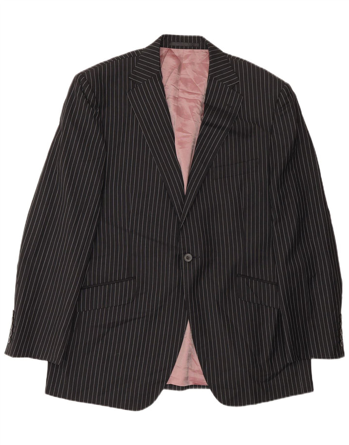 Marks & Spencer Mens 1 Button Blazer Jacket UK 38 Medium Black Pinstripe