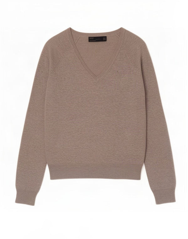 Zara Womens V-Neck Jumper Sweater UK 10 Small Grey Flecked Cotton