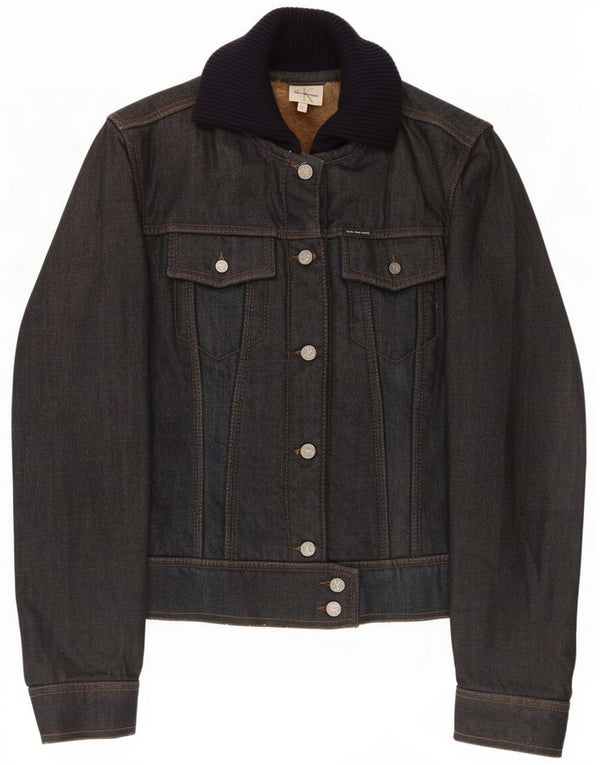 Calvin Klein Womens Denim Sherpa Jacket UK 14 Medium Navy Blue Cotton