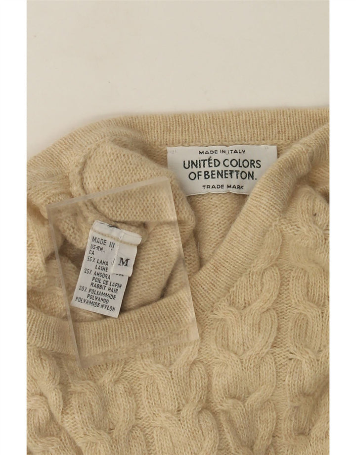 Benetton Womens Crew Neck Jumper Sweater UK 14 Medium Beige Wool