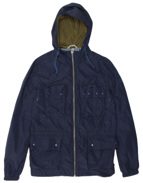 Wrangler Mens Hooded Utility Jacket UK 36 Small Navy Blue Polyester