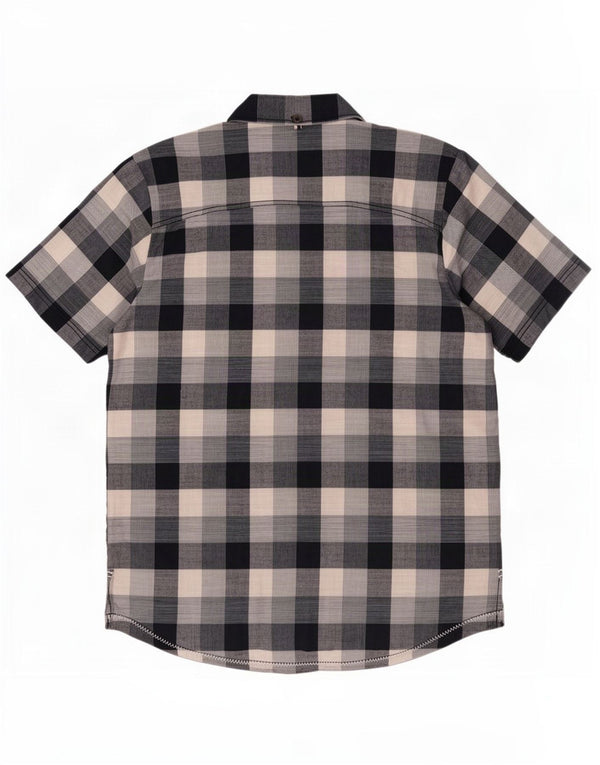 Weird Fish Mens Short Sleeve Shirt Large Navy Blue Gingham Cotton