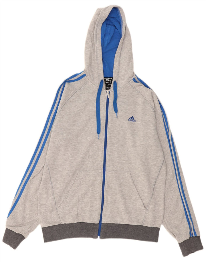 ADIDAS Mens Zip Hoodie Sweater Large Grey Cotton