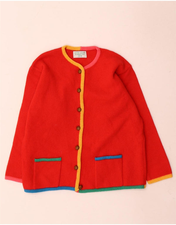 Benetton Womens O12 Cardigan Sweater UK 8 Small Red Colourblock