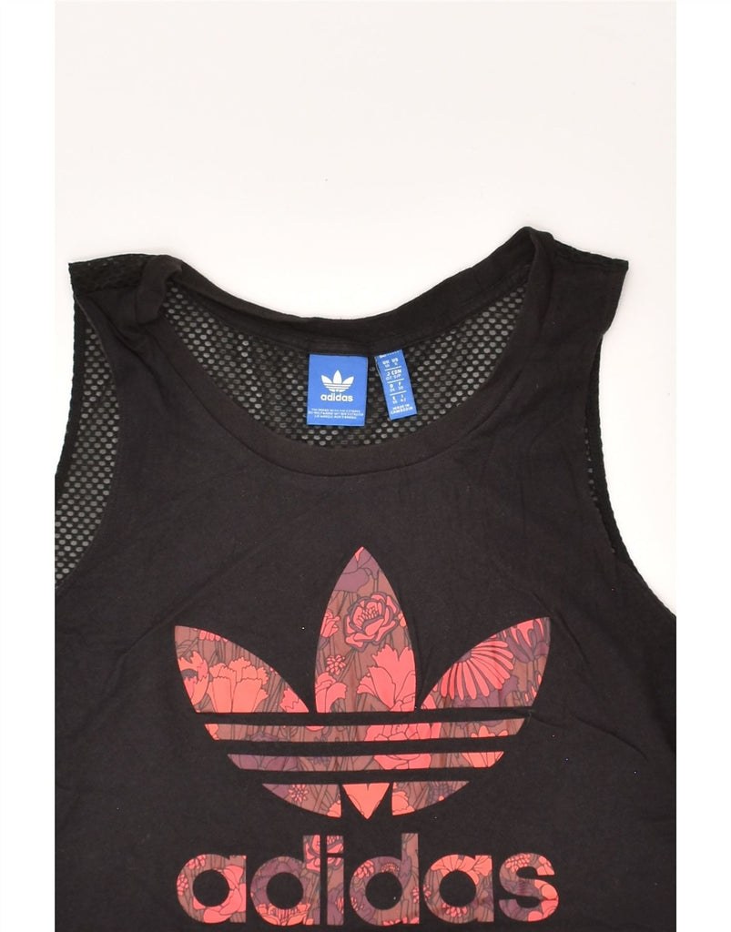 ADIDAS Womens Graphic Crop Top UK 10 Small  Black Cotton | Vintage Adidas | Thrift | Second-Hand Adidas | Used Clothing | Messina Hembry 