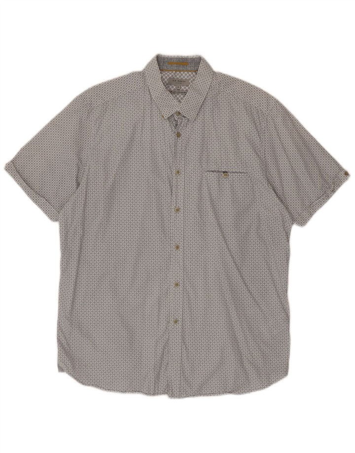 Ted Baker Mens Short Sleeve Shirt Size 6 2XL Grey Floral Cotton