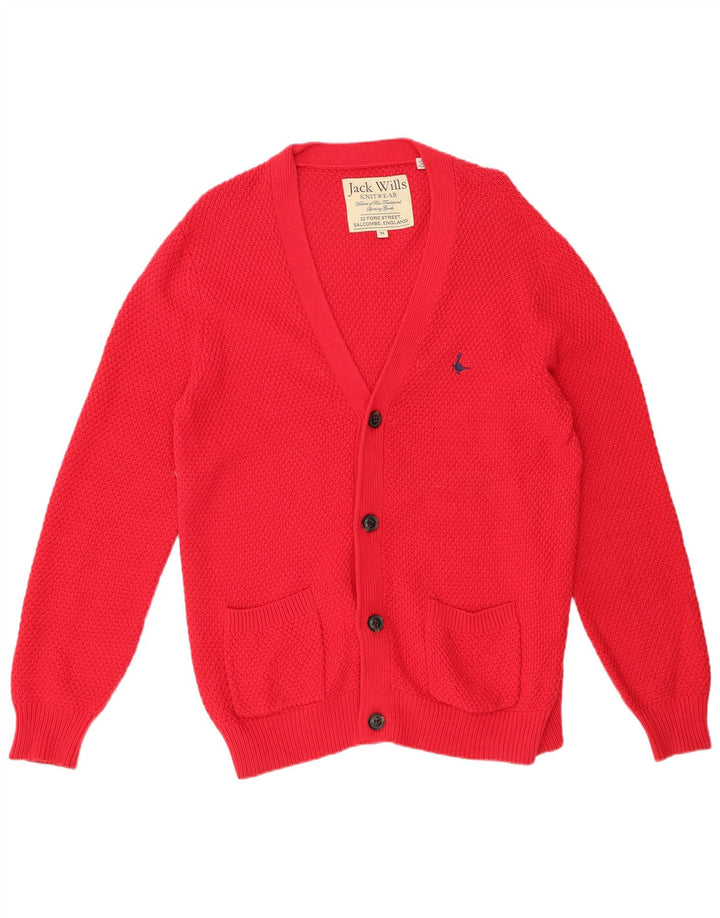 JACK WILLS Mens Cardigan Sweater Medium Red Cotton