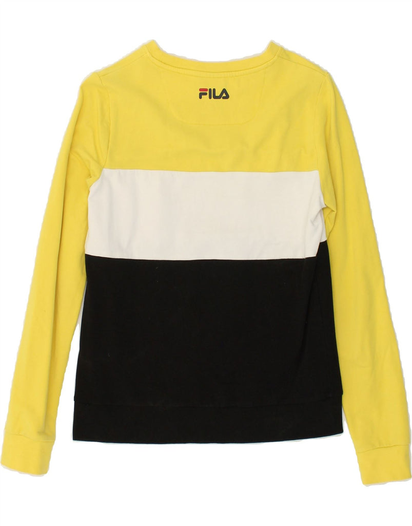 FILA Womens Graphic Sweatshirt Jumper UK 6 XS Yellow Colourblock | Vintage Fila | Thrift | Second-Hand Fila | Used Clothing | Messina Hembry 