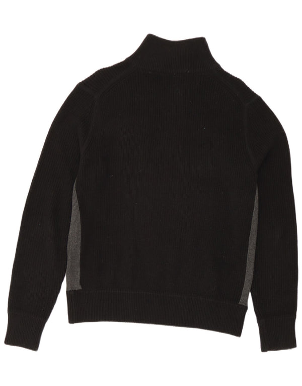 Guess Mens Zip Neck Jumper Sweater UK 36 Small Black Colourblock Cotton