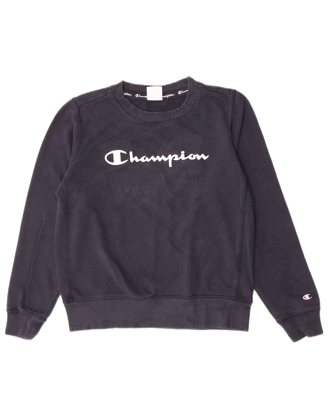 Champion Womens Graphic Sweatshirt Jumper UK 14 Medium Navy Blue Cotton