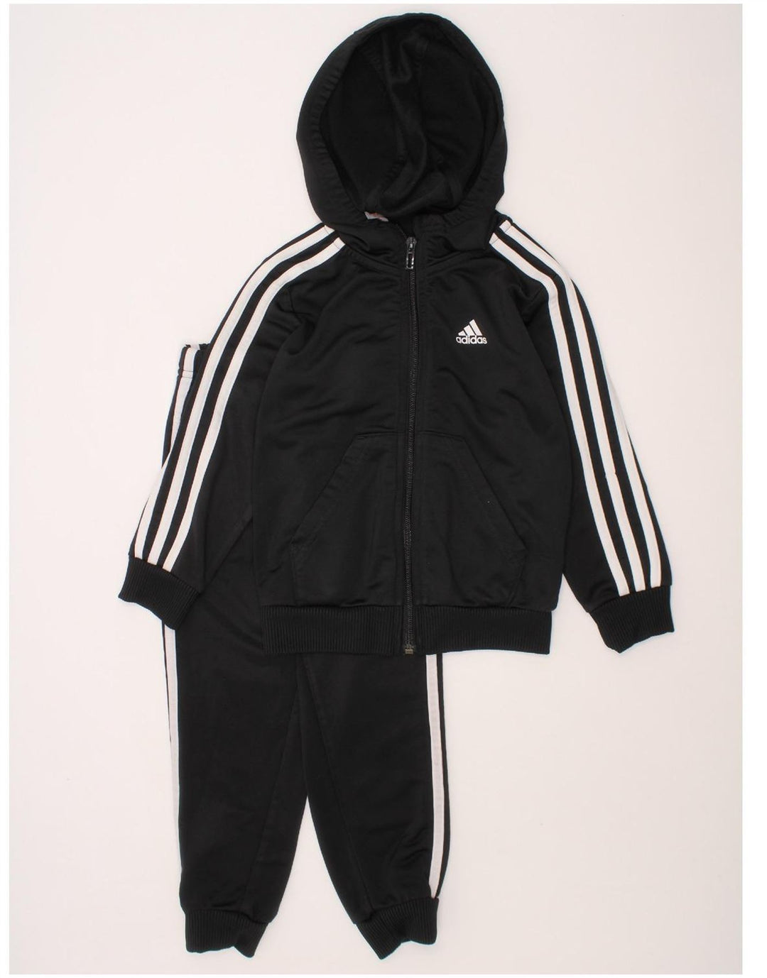 ADIDAS Boys Hooded Full Tracksuit 4-5 Years  Black Polyester Vintage Adidas and Second-Hand Adidas from Messina Hembry 
