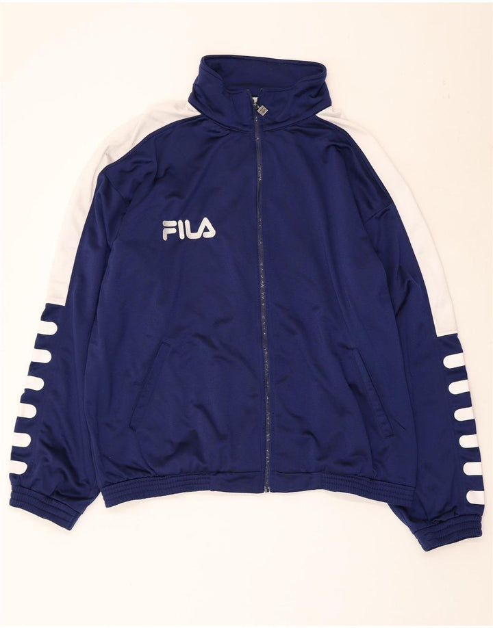 FILA Mens Graphic Tracksuit Top Jacket 2XL Navy Blue Colourblock Polyester