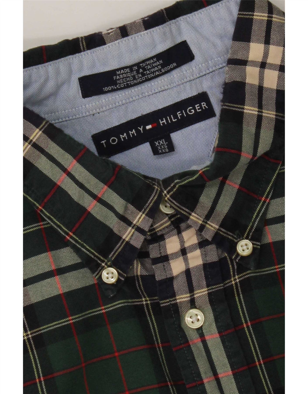 Tommy Hilfiger Mens Flannel Shirt 2XL Green Check Cotton