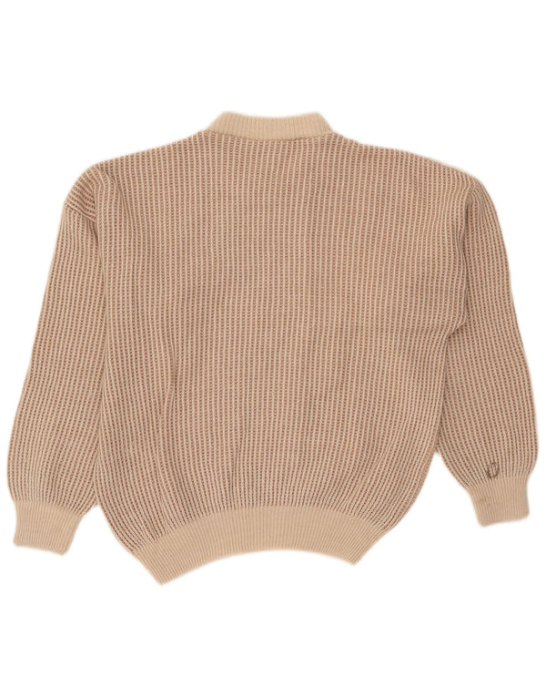 Oscar Forghieri Mens Crew Neck Jumper Sweater Medium Beige Striped Wool