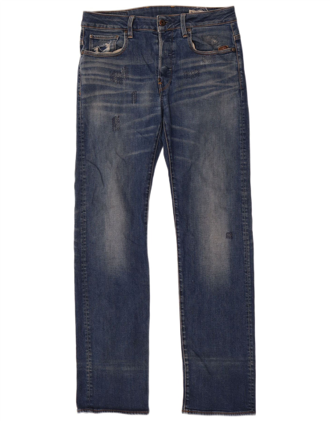 G-Star Mens Distressed Straight Jeans W30 L34 Blue Cotton