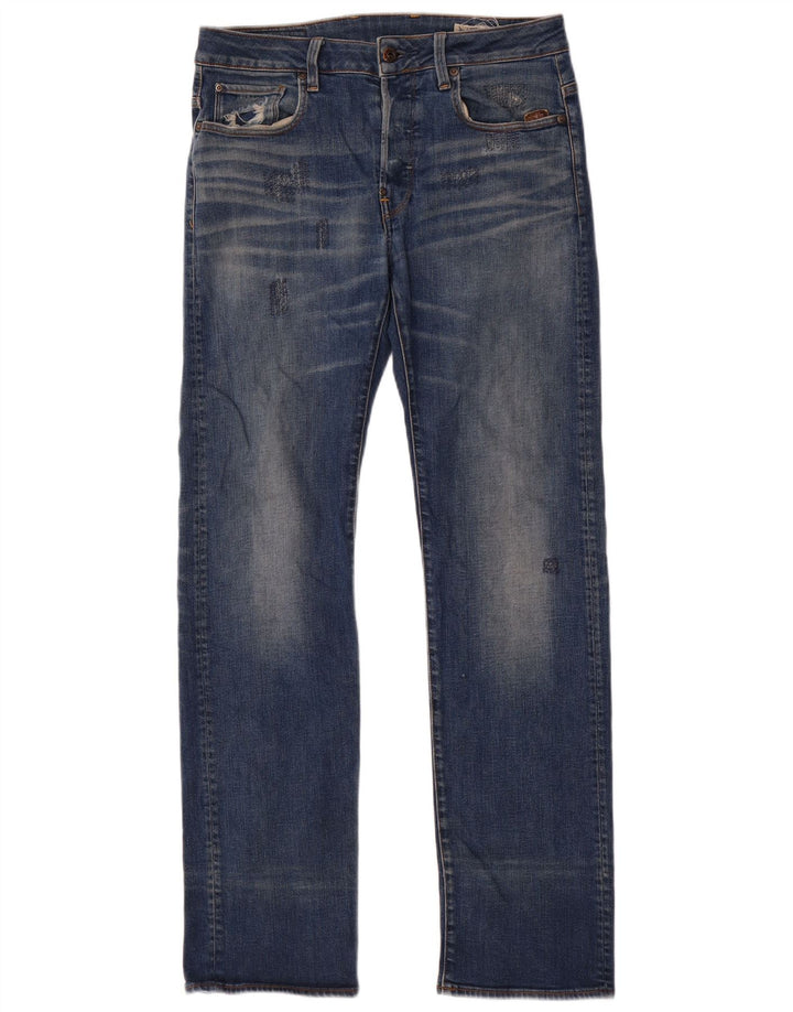 G-Star Mens Distressed Straight Jeans W30 L34 Blue Cotton