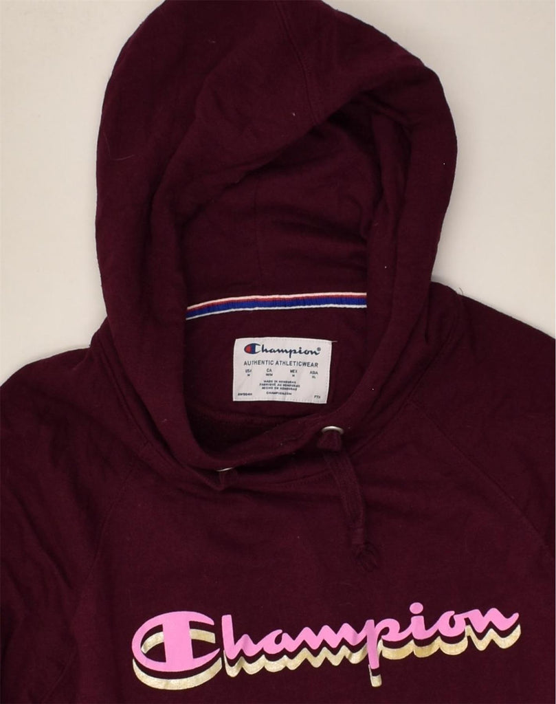 CHAMPION Womens Graphic Hoodie Jumper UK 12 Medium Burgundy Cotton | Vintage Champion | Thrift | Second-Hand Champion | Used Clothing | Messina Hembry 