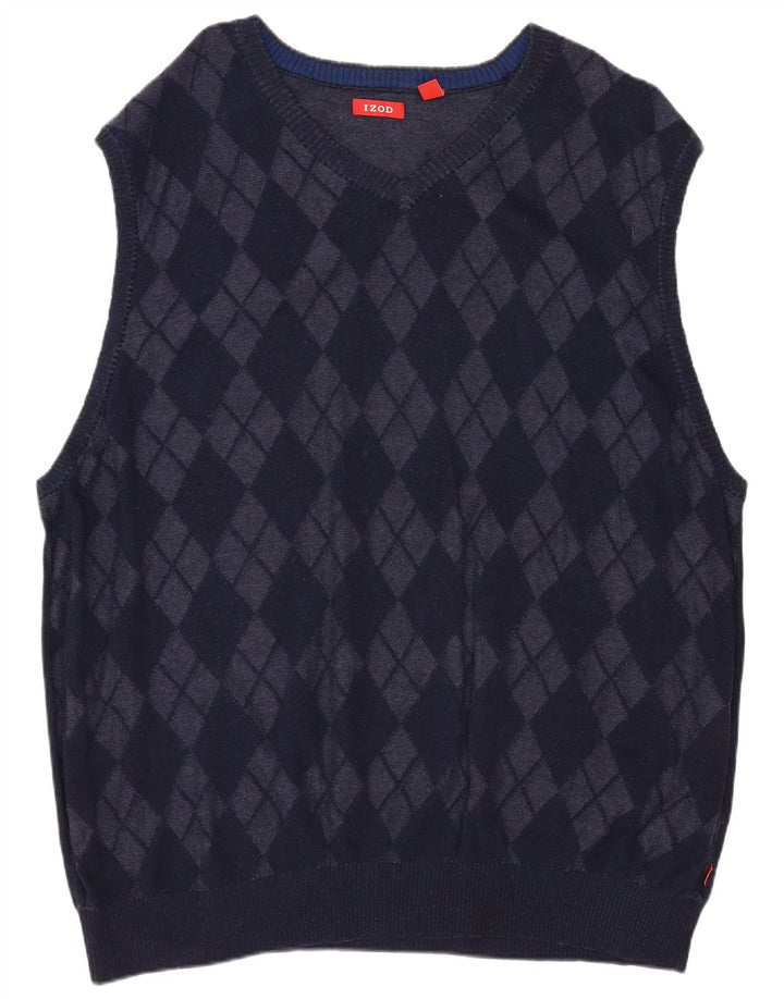 IZOD Mens Vest Tank Top 2XL Navy Blue Argyle/Diamond Cotton