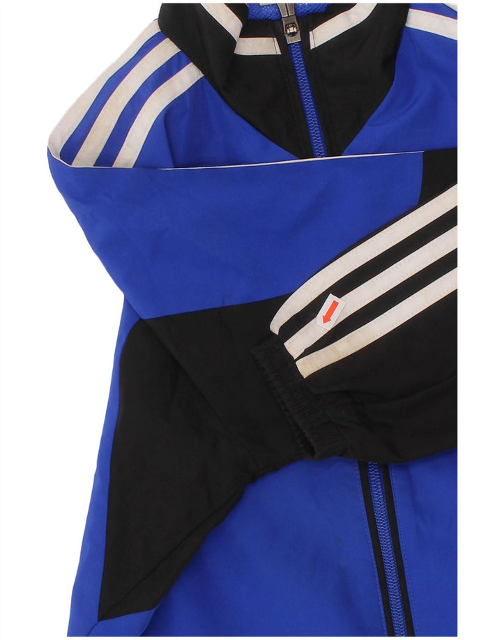 ADIDAS Boys Tracksuit Top Jacket 7-8 Years Blue Colourblock Polyester