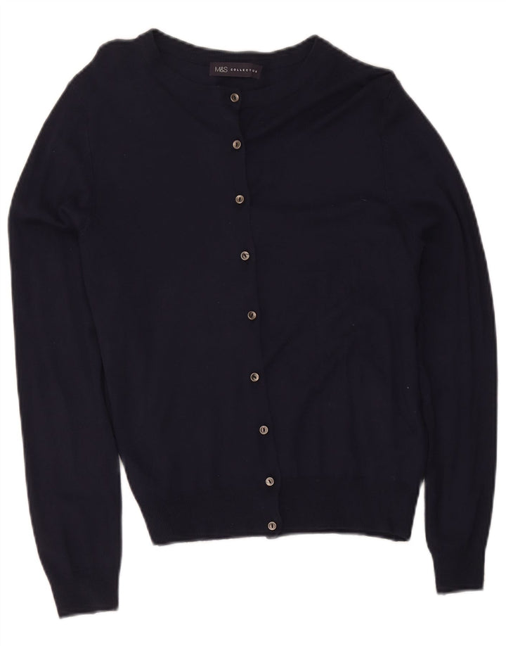 Marks & Spencer Womens Cardigan Sweater UK 14 Large Navy Blue Viscose