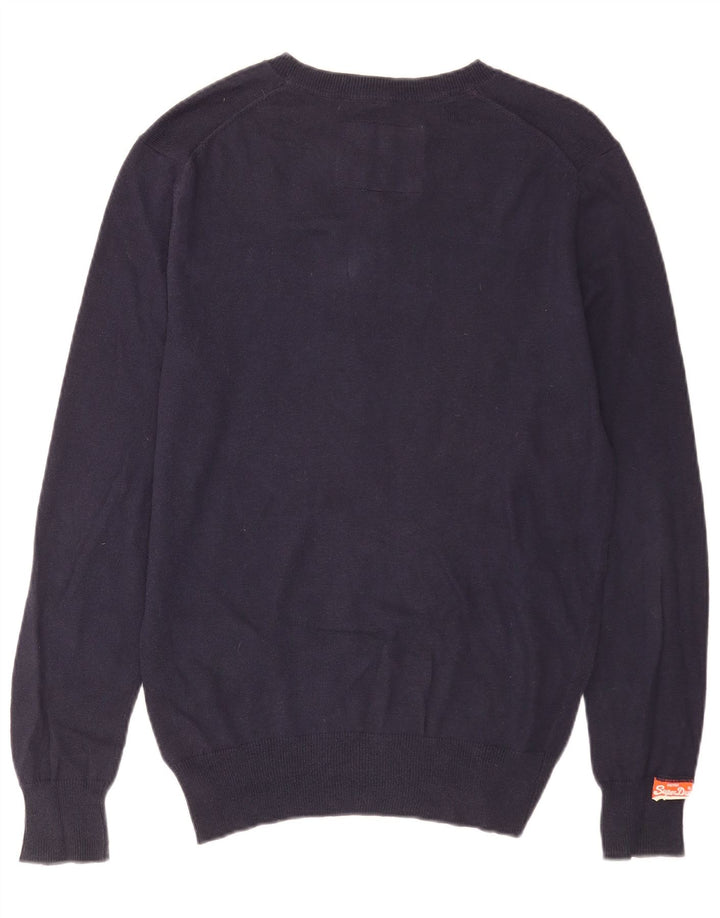 Superdry Mens V-Neck Jumper Sweater Medium Navy Blue Cotton