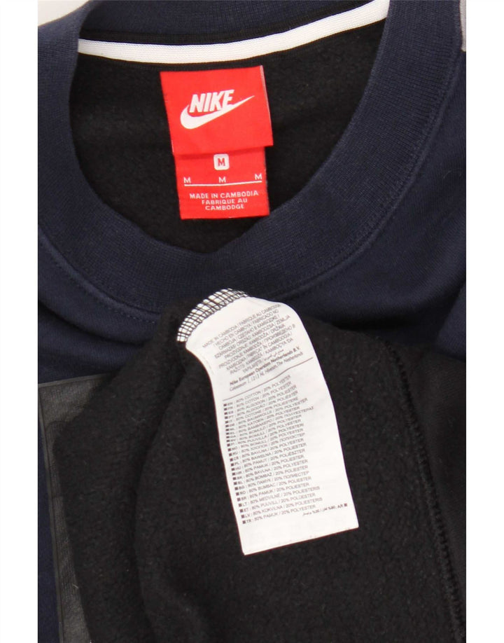 Nike Mens Graphic Sweatshirt Jumper Medium Navy Blue Colourblock Cotton