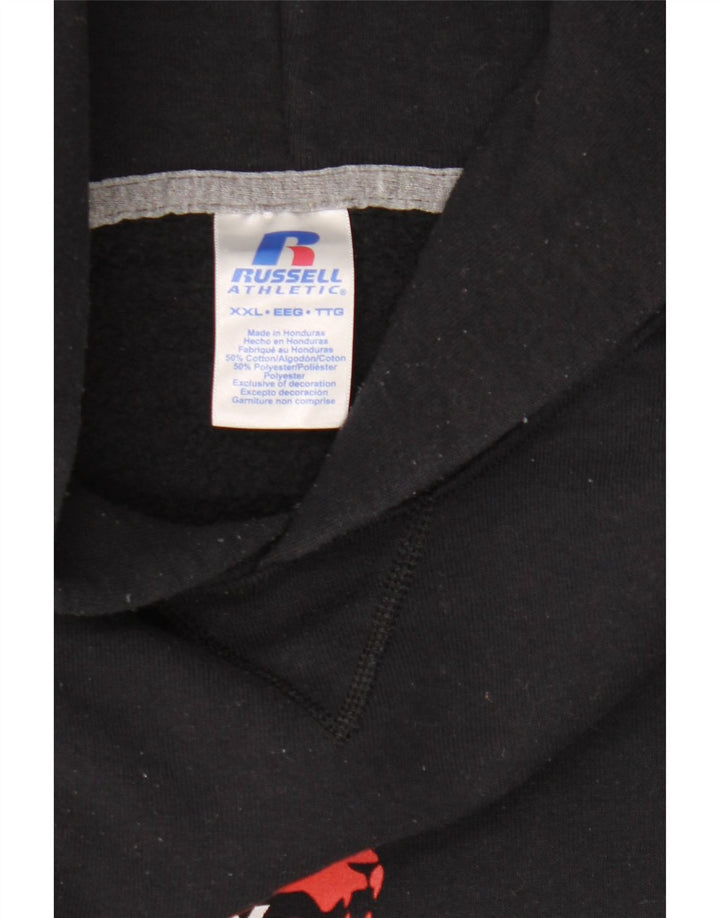 RUSSELL ATHLETIC Mens Graphic Hoodie Jumper 2XL Black Cotton Vintage Russell Athletic and Second-Hand Russell Athletic from Messina Hembry 