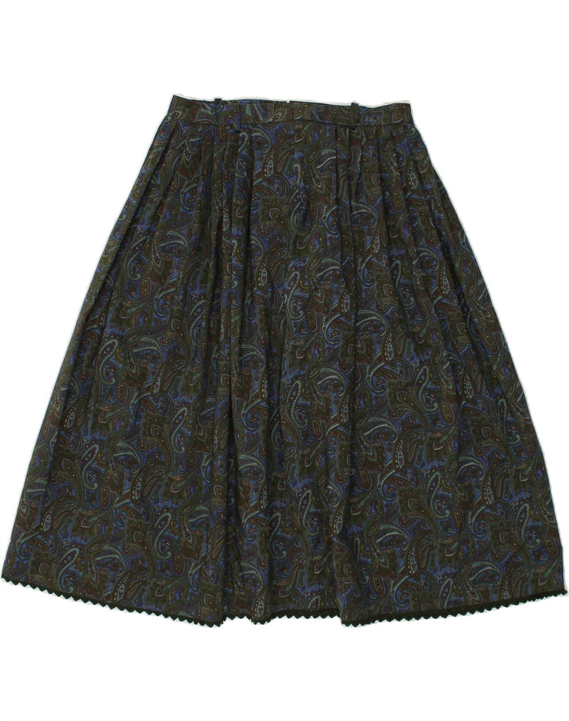 VINTAGE Womens Flared Skirt EU 40 Medium W30 Green Paisley Virgin Wool Vintage Vintage and Second-Hand Vintage from Messina Hembry 