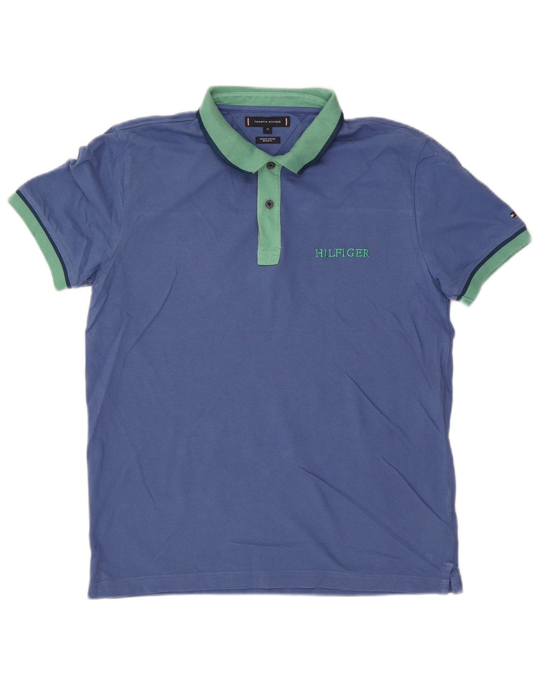 TOMMY HILFIGER Mens Regular Fit Polo Shirt Medium Blue Cotton