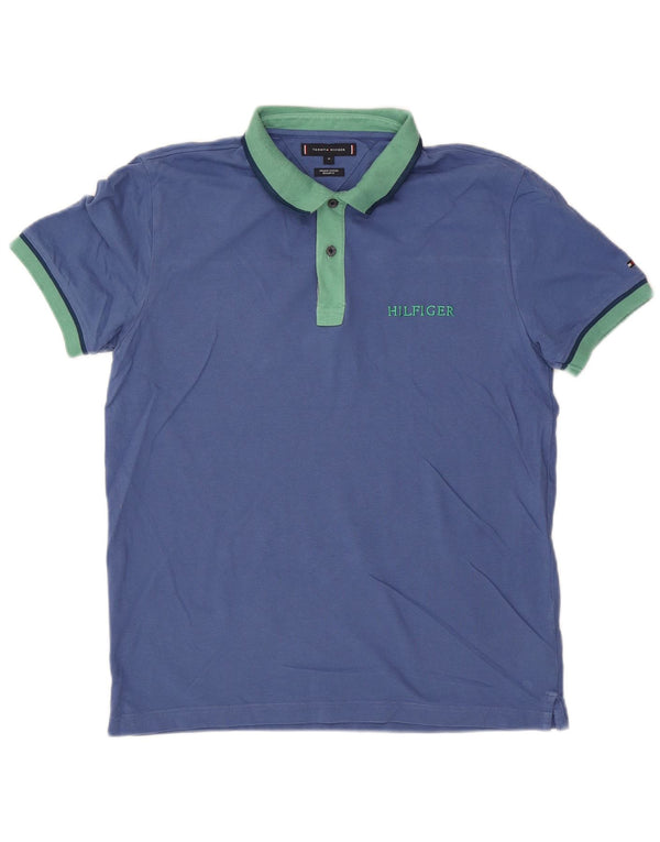TOMMY HILFIGER Mens Regular Fit Polo Shirt Medium Blue Cotton